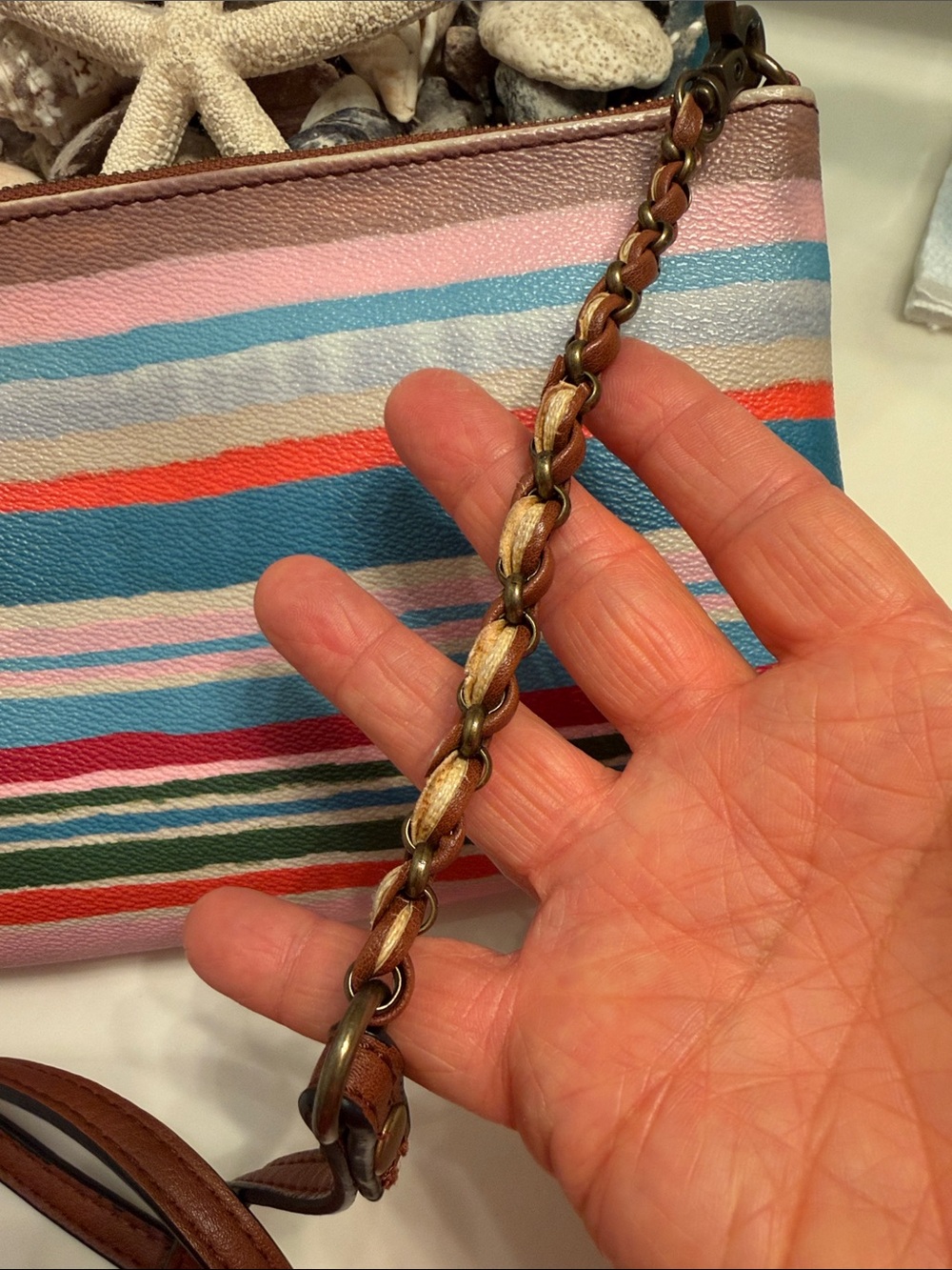 Elliott Lucca Striped Multicolor Leather Chain Crossbody - Pink Blue Red Teal - Picture 3 of 8